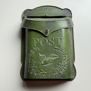 Vintage Inspired Green Metal Embossed Post Box